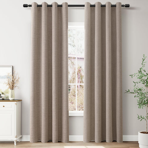 Joywell Light Camel Linen Full Blackout Curtains 84 Inches LongGrommet Thermal Insulated Black Out Room Darkening Window Textured Drapes for Bedroom Living Room Nursery2 Panels Set52 x 84 Inch