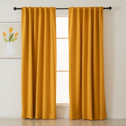 Pickluc Blackout Curtains 84 Inches Long 2 Panels Black Out Drapes for Bedroom or Living Room Back Tab and Rod Pocket Top Set of Two Mustard Yellow 52" Wide and 84" Length.
